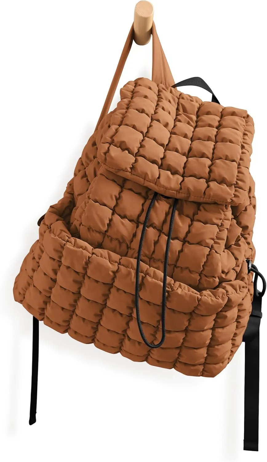 ODODOS Quilted Backpack 2.0 for Women Lightweight Puffer Hiker Pack Drawstring Padding Travel Gym Bag, Glazed Ginger
