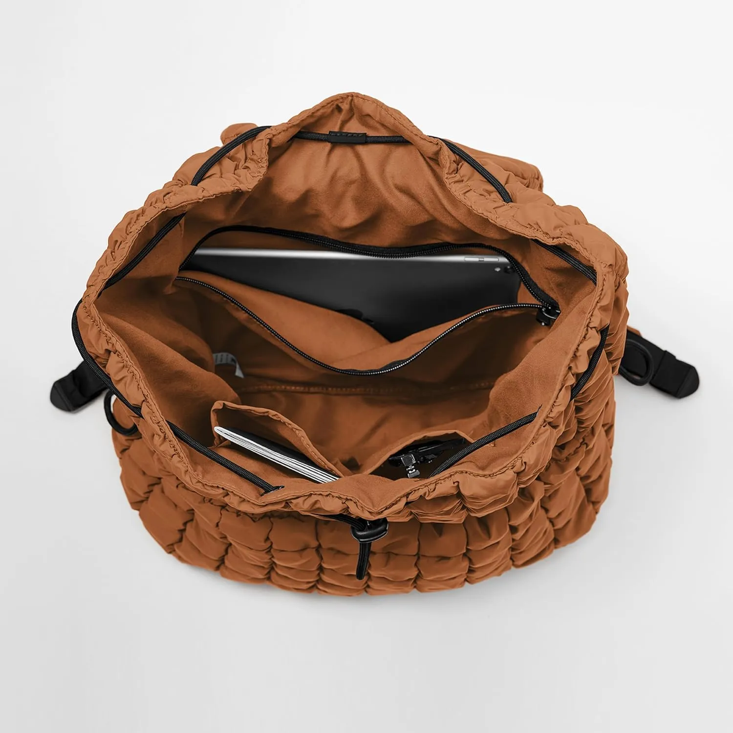 ODODOS Quilted Backpack 2.0 for Women Lightweight Puffer Hiker Pack Drawstring Padding Travel Gym Bag, Glazed Ginger