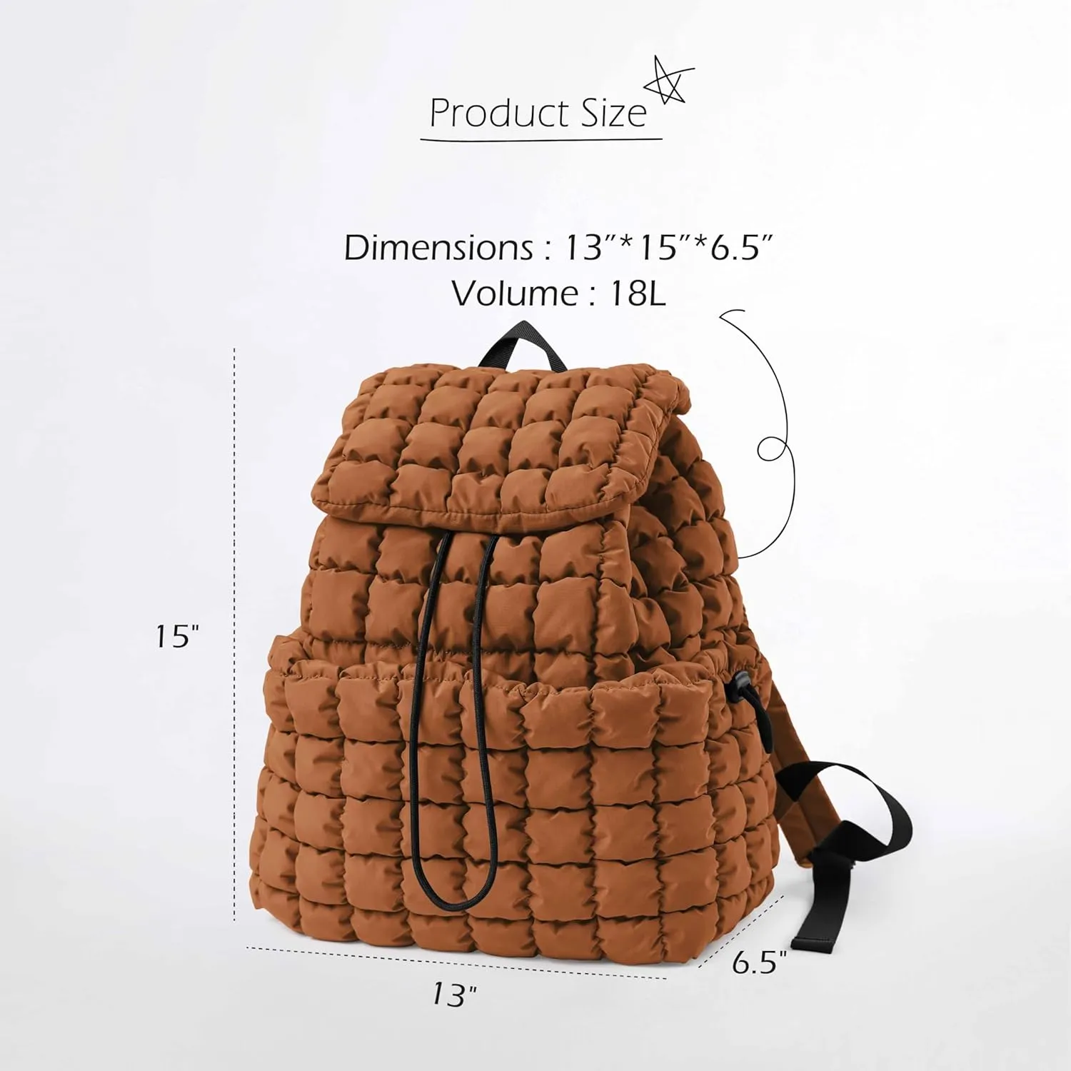 ODODOS Quilted Backpack 2.0 for Women Lightweight Puffer Hiker Pack Drawstring Padding Travel Gym Bag, Glazed Ginger