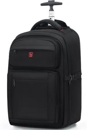 OIWAS Travel Rolling Backpack with Wheels, 17.3 inch Laptop Wheeled Backpack with Wheels for Adults, Carry on Luggage Business Roller Computer Bag Work Trolley Suitcase Men Women Black