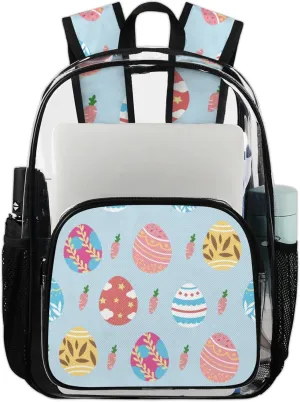 Oldest Festival Colorful Eggs Clear Backpack for Stadium Events Heavy Duty Transparent Daypack PVC See Through Clear BookBag for for Women Men Adults Concerts Work Festival Sports Travel