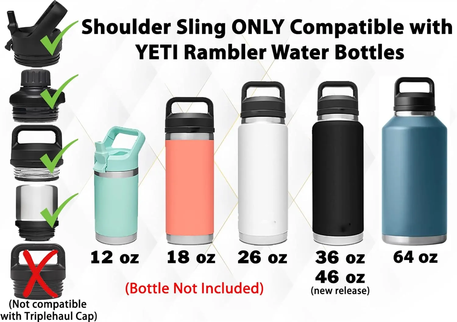 One MissionX Bottle Sling for YETI Rambler, Shoulder Strap Carrier for 64oz 46oz 36oz 26oz 18/12oz Water Bottles, Durable Accessories for Walking & Hiking (Stripes, Rambler 12 18 26 36 46 64 oz)