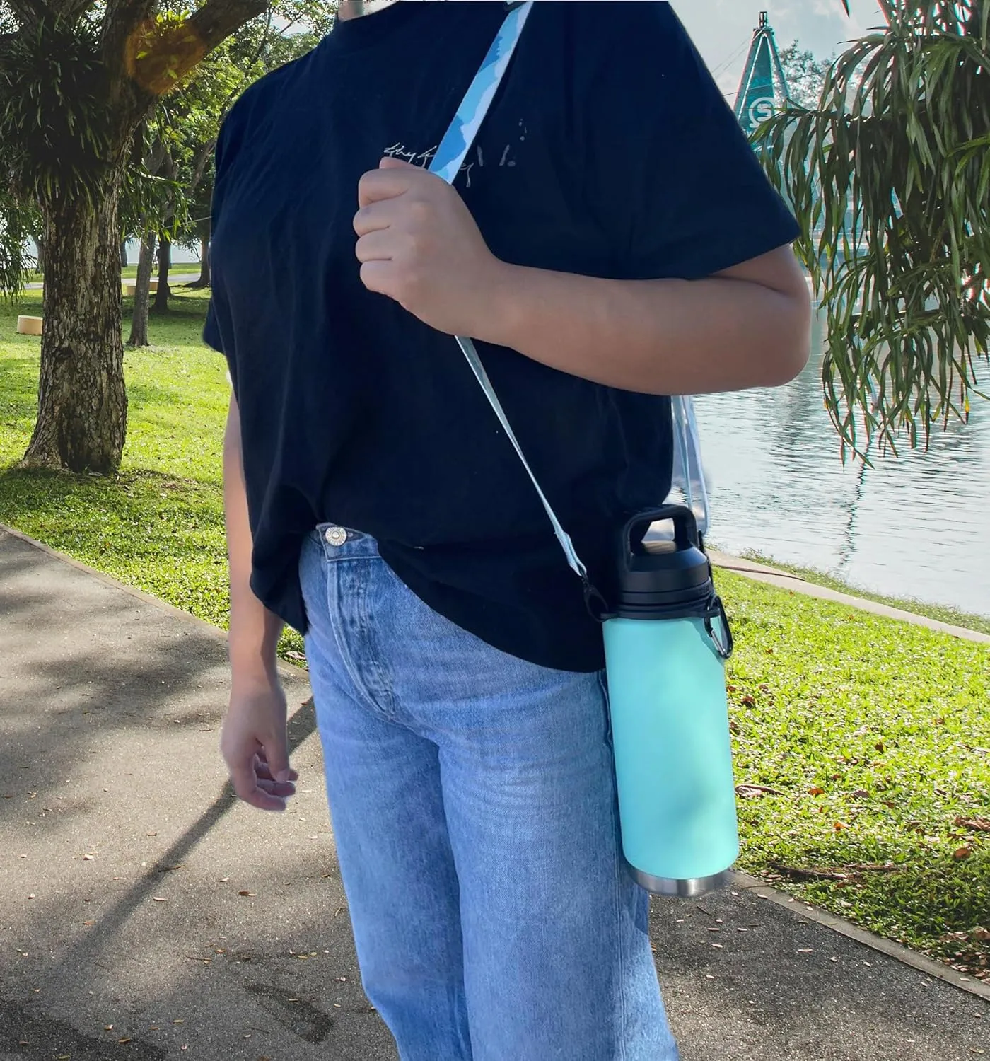 One MissionX Bottle Sling for YETI Rambler, Shoulder Strap Carrier for 64oz 46oz 36oz 26oz 18/12oz Water Bottles, Durable Accessories for Walking & Hiking (Stripes, Rambler 12 18 26 36 46 64 oz)