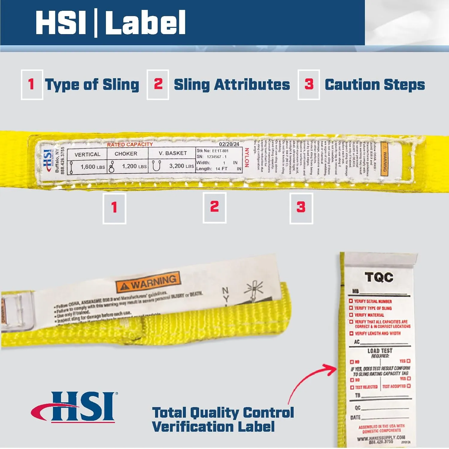 One Ply 1" x 14' Twisted Eye-to-Eye Nylon Type 4 Sling | EE1T-801 | 8-1/2" Eye Length | 1,600 Lb. Vertical Capacity | Hanes Supply (HSI) Heavy Duty Rigging Equipment for Lifting and Towing