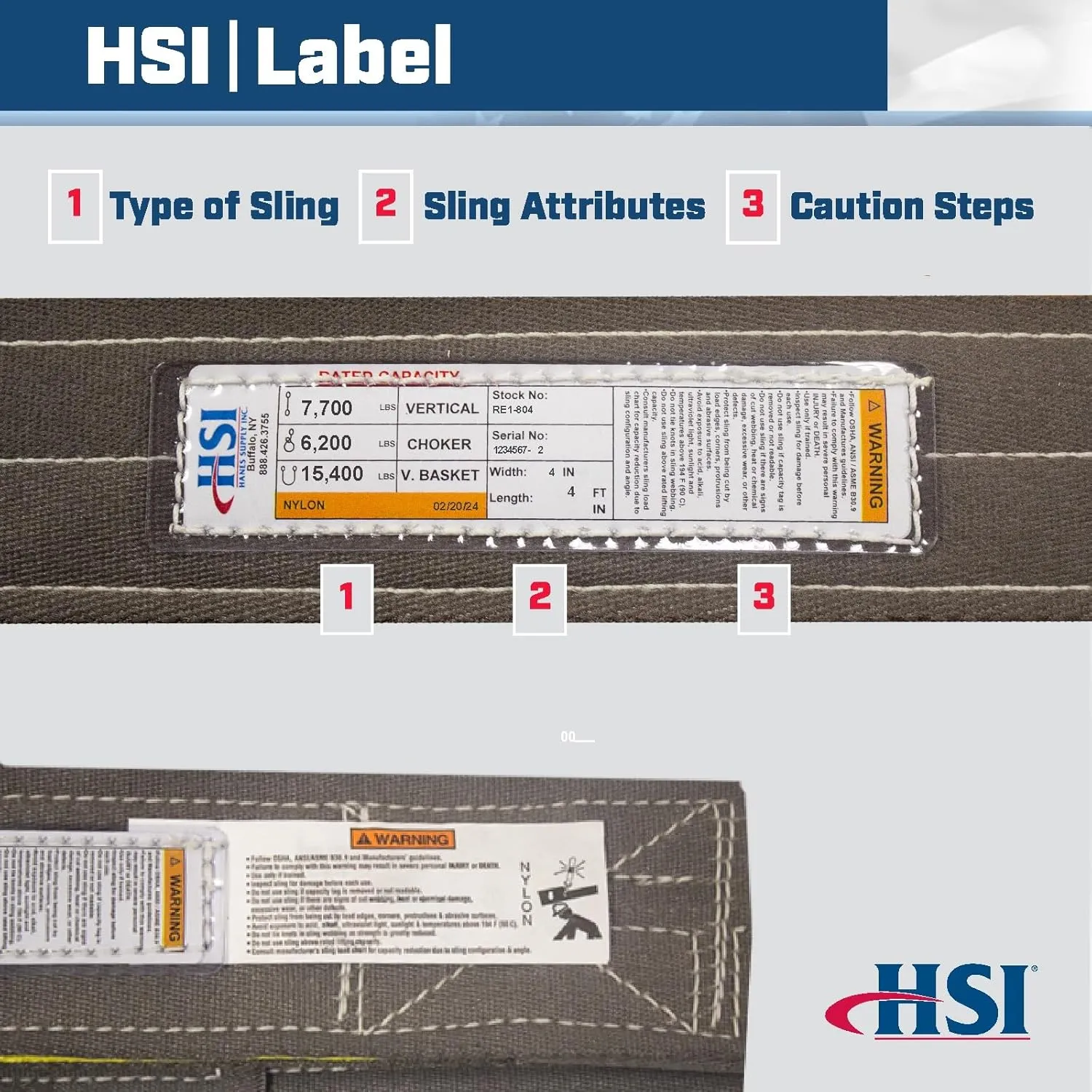One Ply 4" x 4' Reversed Eye Nylon Type 6 Sling | RE1-804 | | 7,700 Lb. Vertical Capacity | Hanes Supply (HSI) Heavy Duty Rigging Equipment for Lifting and Towing