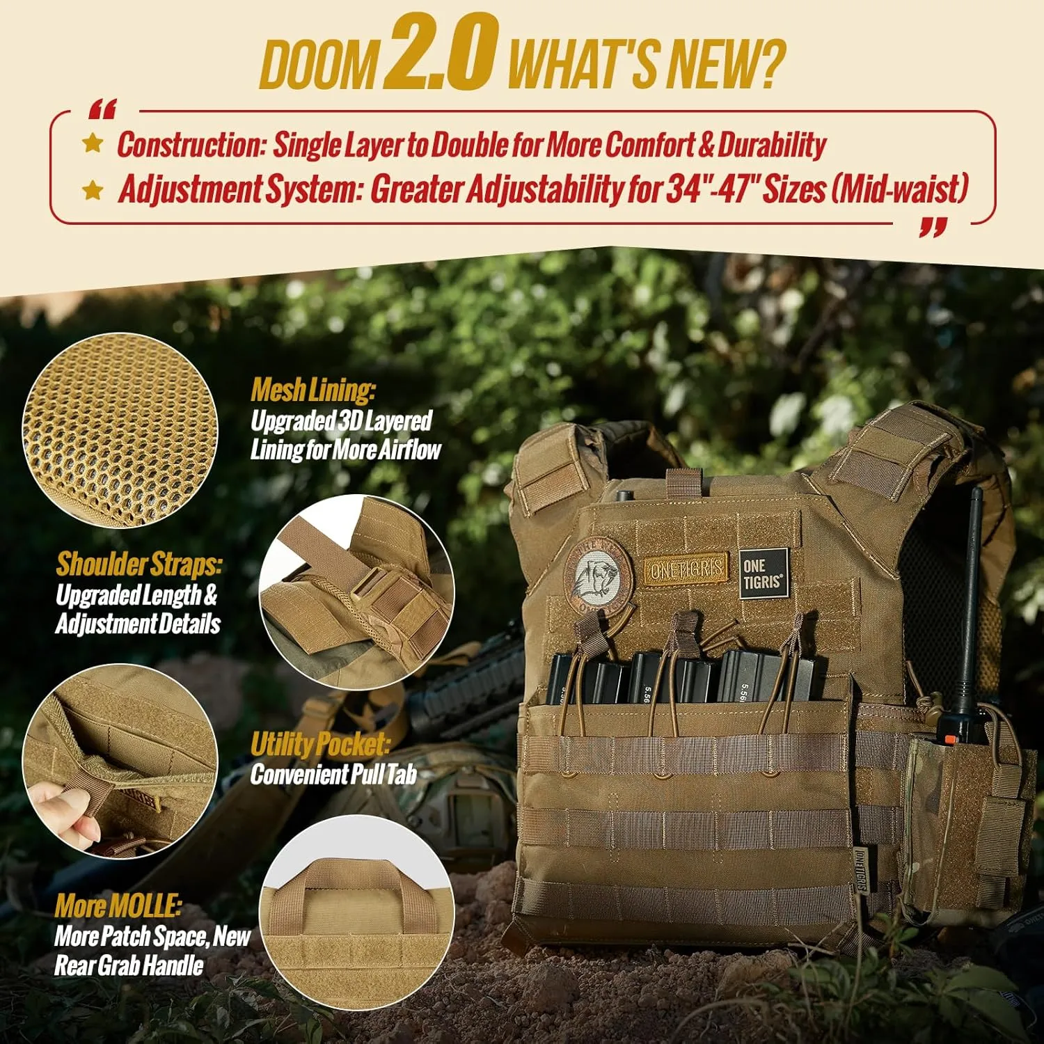OneTigris DOOM Tactical Vest, Adjustable Airsoft Vest MOLLE Vest for Men