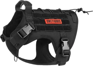 OneTigris Tactical Dog Harness Vest,No-Pull Service Dog Vest with Hook & Loop Panels,Adjustable Dog Vest Harness for Walking Hiking Training(Black,XXS)