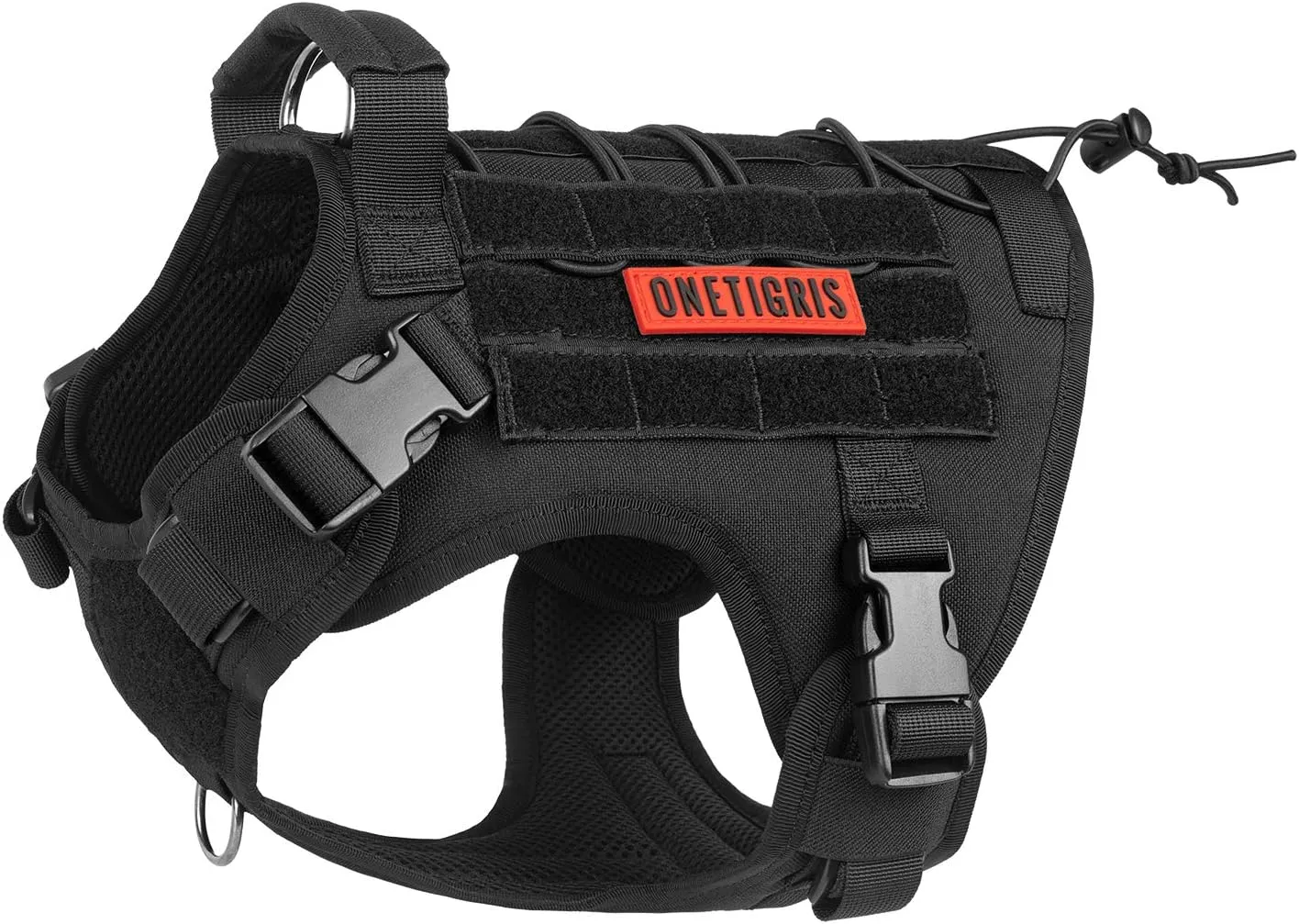 OneTigris Tactical Dog Harness Vest,No-Pull Service Dog Vest with Hook & Loop Panels,Adjustable Dog Vest Harness for Walking Hiking Training(Black,XXS)