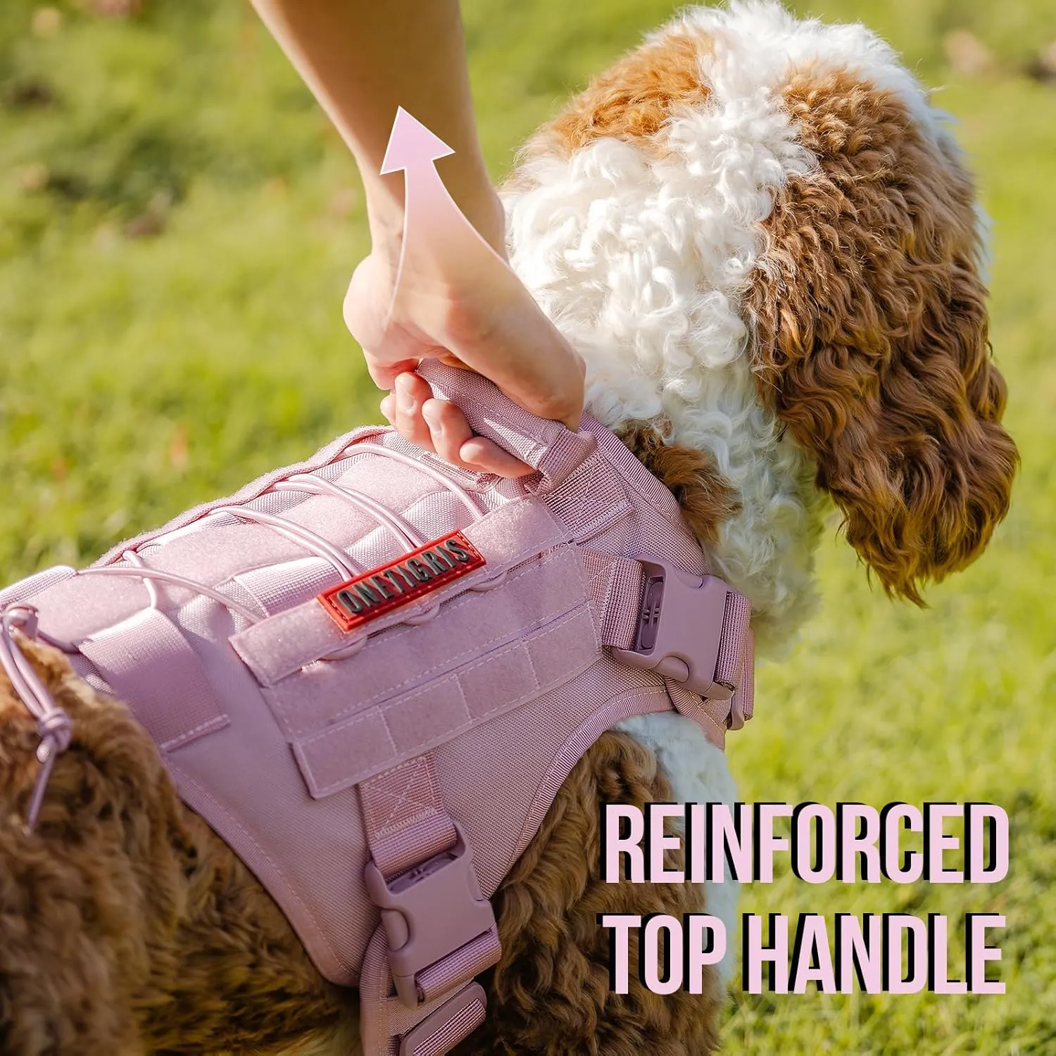 OneTigris Tactical Dog Harness Vest,No-Pull Service Dog Vest with Hook & Loop Panels,Adjustable Dog Vest Harness for Walking Hiking Training(Pink,XS)