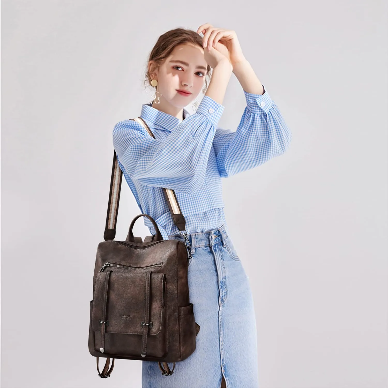 OPAGE Backpack Purse for Women Leather Backpack Purse Travel Backpack Fashion Designer Ladies Shoulder Bags With Wristlets, 14-in Height