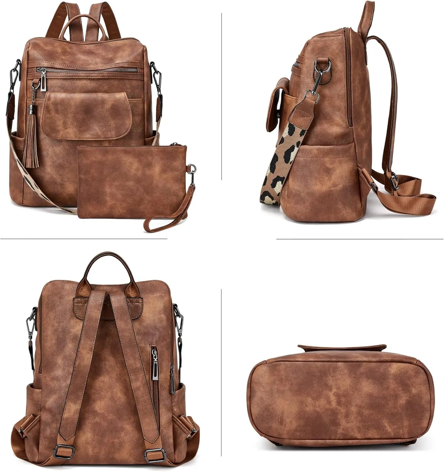 OPAGE Leather Backpack Purse for Women Fashion Designer Ladies Shoulder Bags Travel Backpack With Wristlet