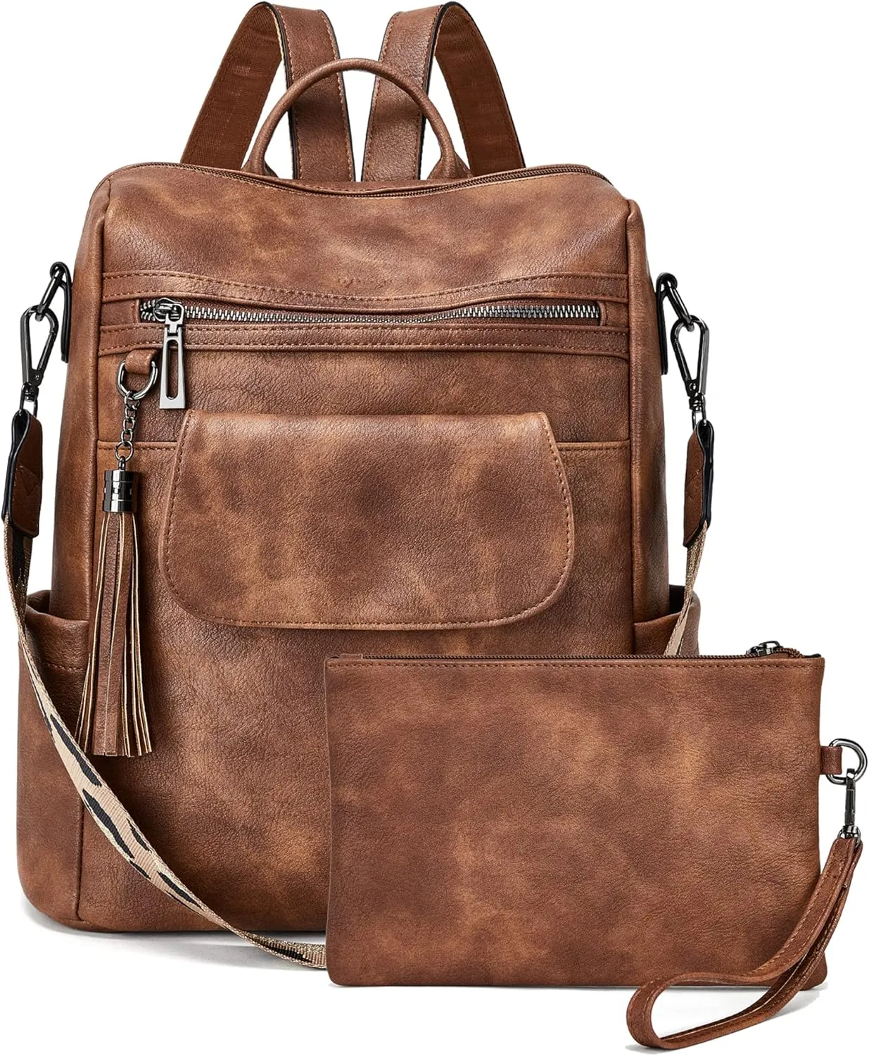 OPAGE Leather Backpack Purse for Women Fashion Designer Ladies Shoulder Bags Travel Backpack With Wristlet