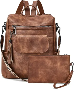 OPAGE Leather Backpack Purse for Women Fashion Designer Ladies Shoulder Bags Travel Backpack With Wristlet