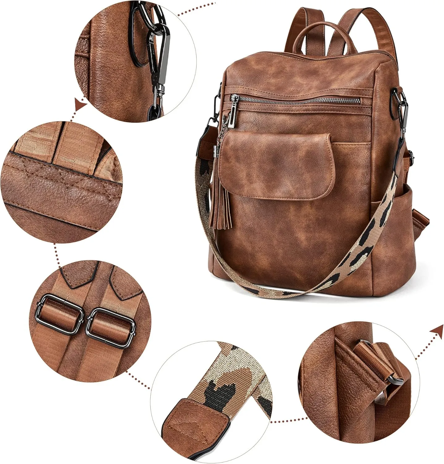 OPAGE Leather Backpack Purse for Women Fashion Designer Ladies Shoulder Bags Travel Backpack With Wristlet