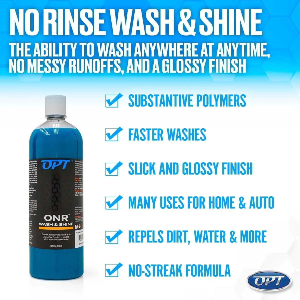 Optimum No Rinse Wash and Shine - ONR Car Wash, 1 Gallon, New Formula Version 5, Safe on Paint, Coatings, Wraps, and Interior, Rinseless Wash provides an Eco Friendly Car Wash Option