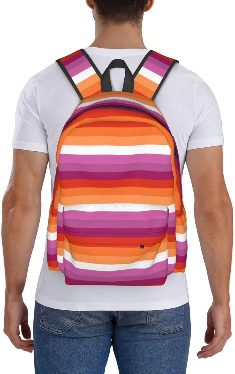 Orange Magenta Lesbian Pride Flag 17 Inch Casual Backpack Laptop Backpacks Travel Back Pack Large Camping Rucksack Hiking Daypack Lightweight Double Shoulder Bag