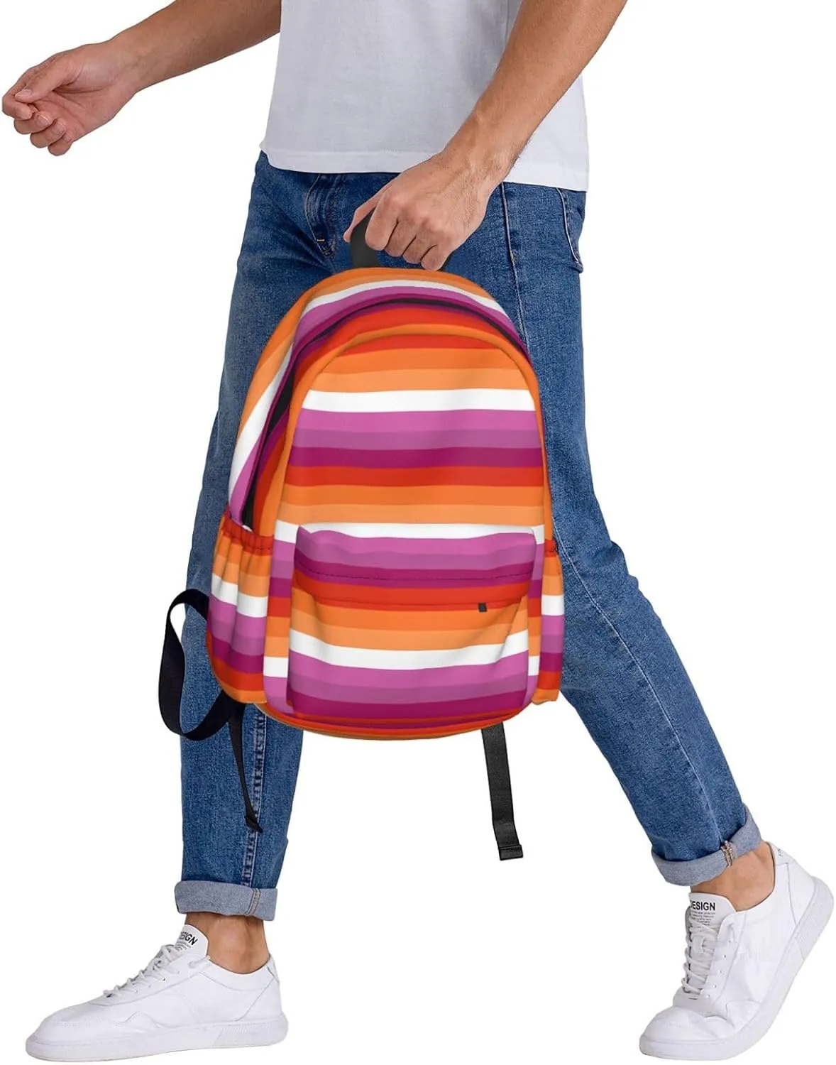 Orange Magenta Lesbian Pride Flag 17 Inch Casual Backpack Laptop Backpacks Travel Back Pack Large Camping Rucksack Hiking Daypack Lightweight Double Shoulder Bag