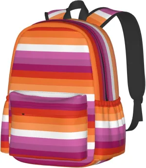 Orange Magenta Lesbian Pride Flag 17 Inch Casual Backpack Laptop Backpacks Travel Back Pack Large Camping Rucksack Hiking Daypack Lightweight Double Shoulder Bag