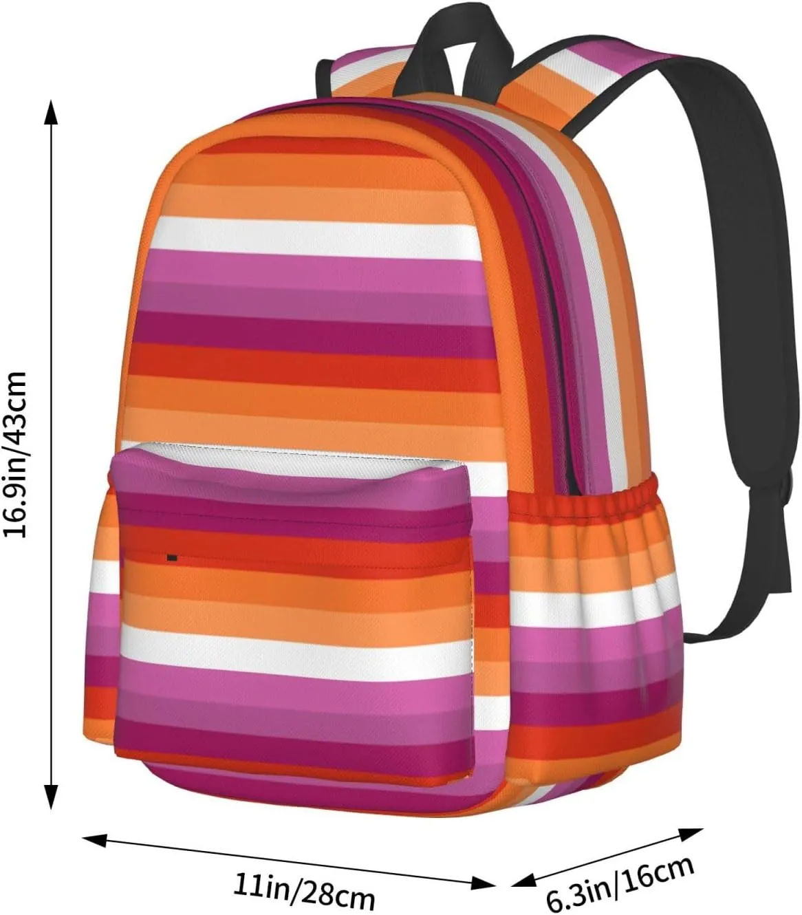 Orange Magenta Lesbian Pride Flag 17 Inch Casual Backpack Laptop Backpacks Travel Back Pack Large Camping Rucksack Hiking Daypack Lightweight Double Shoulder Bag