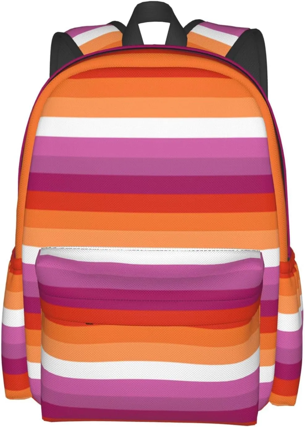 Orange Magenta Lesbian Pride Flag 17 Inch Casual Backpack Laptop Backpacks Travel Back Pack Large Camping Rucksack Hiking Daypack Lightweight Double Shoulder Bag