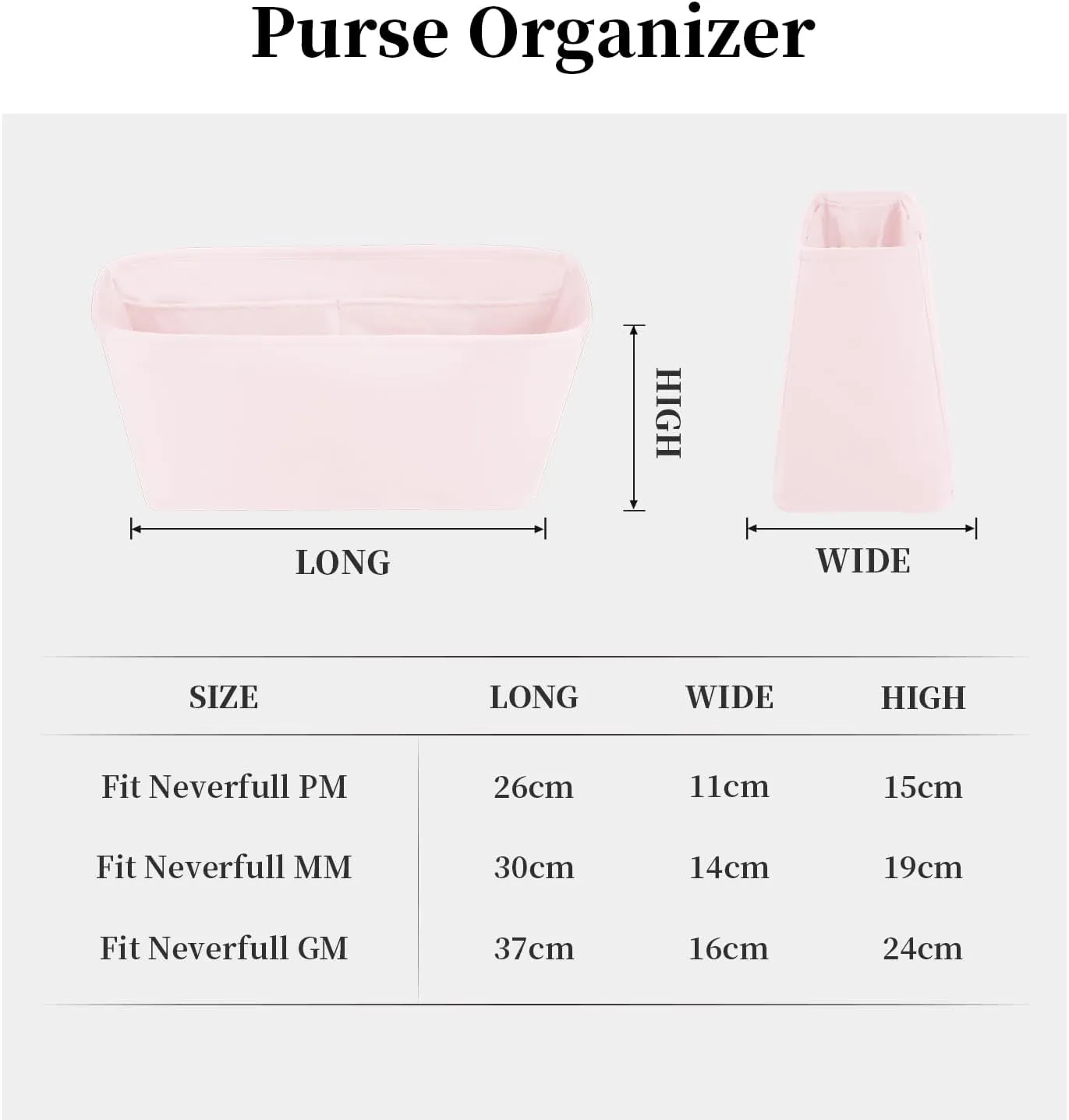 Organizer for LV Neverfull PM Tote Bags, Purse Bags Organizer with Silky Satin, Lightweight Shaper for Daily Use, Multiple Pockets for Storage (Neverfull PM, Rose Sakure)