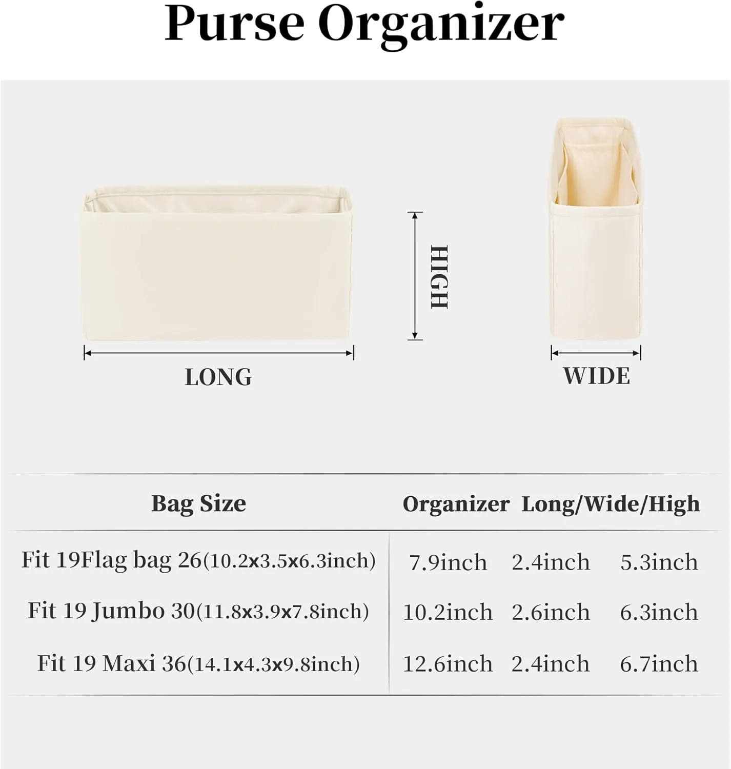 Organizer for Purse Bags, Tote HandBags Organizer with Silky Satin Compatible with Chanel 19 Jumbo, Lightweight Inner Bag for Luxury Bags (Craie, Jumbo30)
