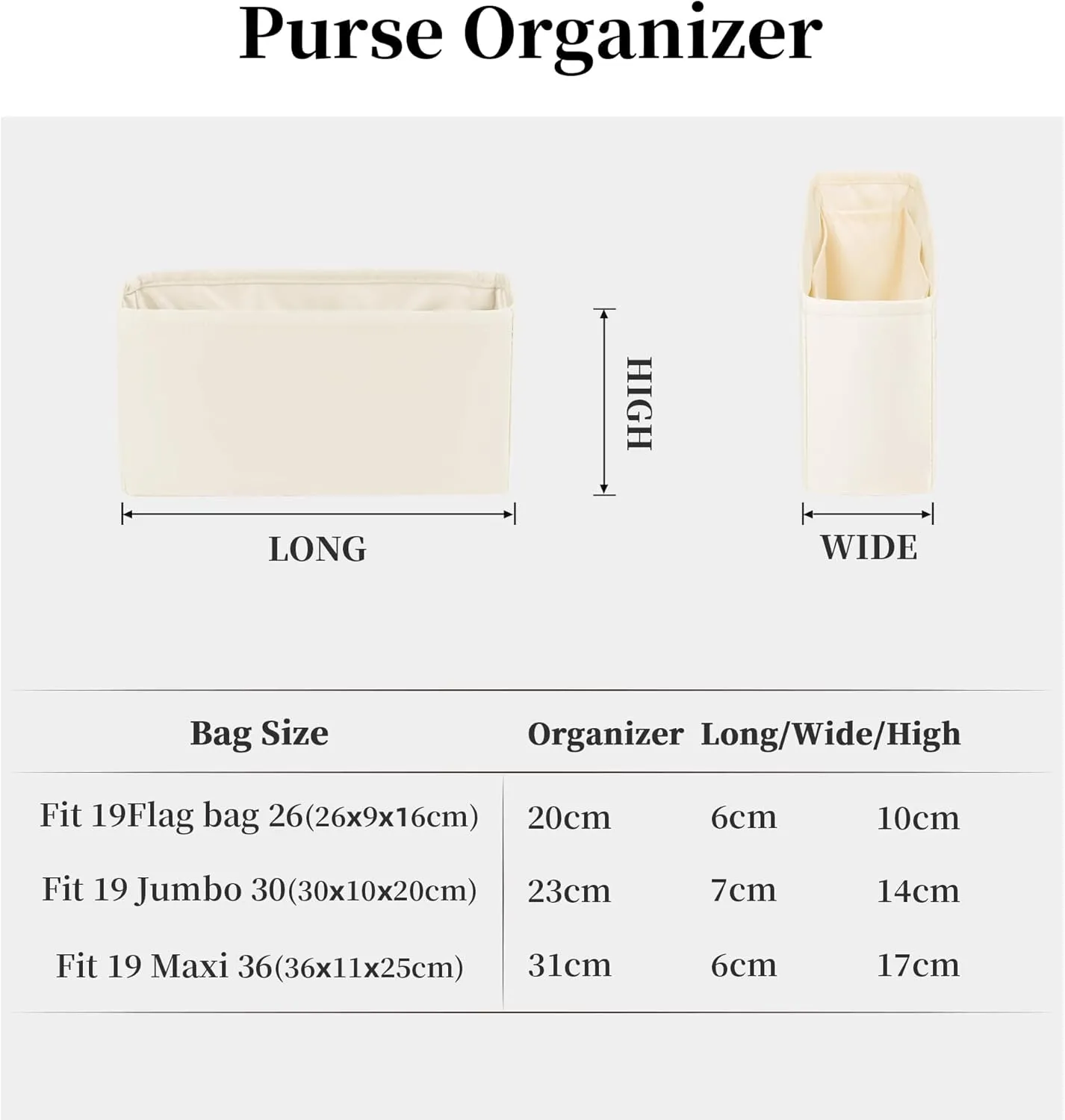 Organizer for Purse Bags, Tote HandBags Organizer with Silky Satin Compatible with Chanel 19 Jumbo, Lightweight Inner Bag for Luxury Bags (Craie, Jumbo30)