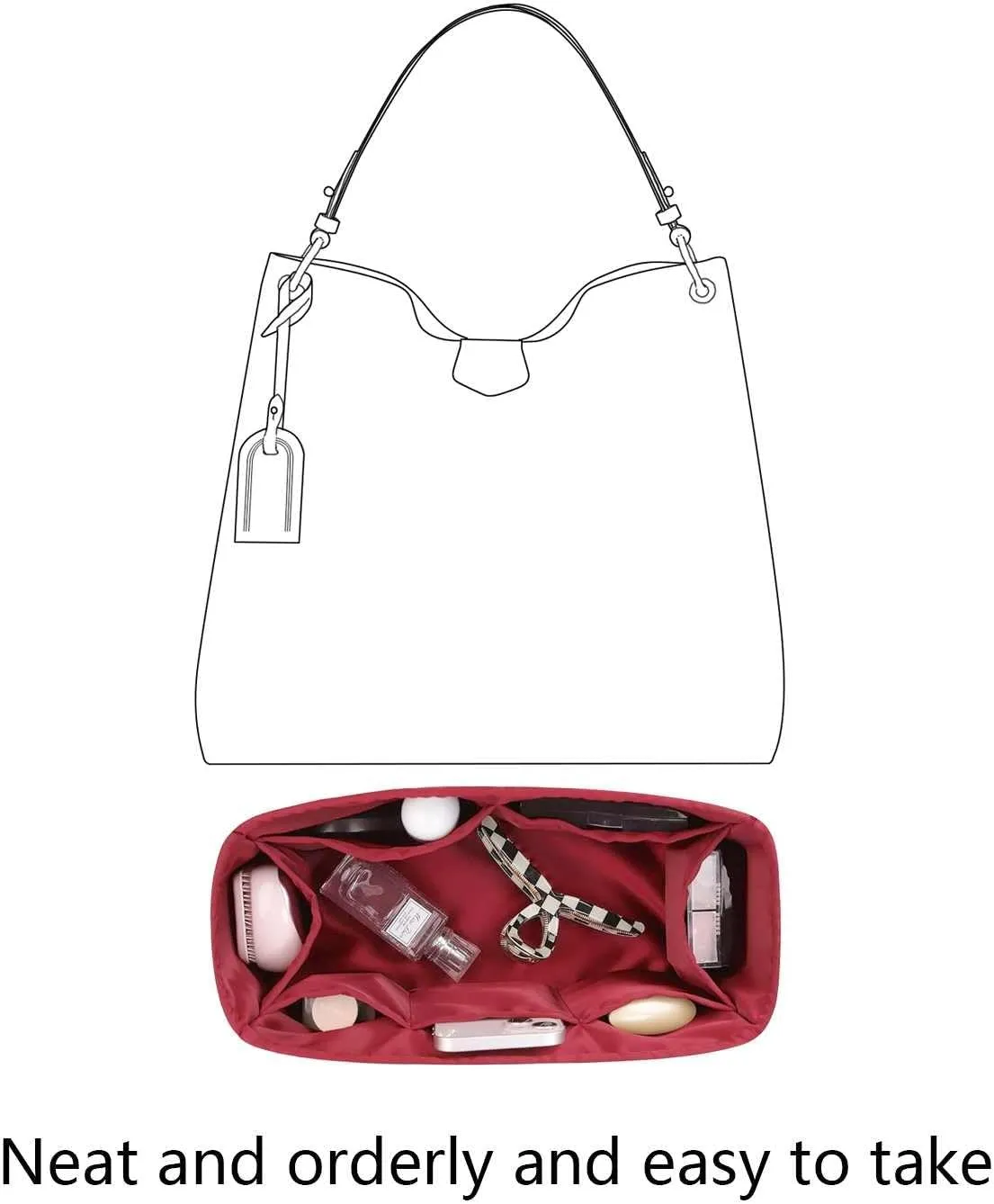 Organizer Insert for LV Graceful mm Bags,Wine Red,Luxury Bags Storage with Silk, Lightweight Shaper for Daily Use, Pockets Large Capacity