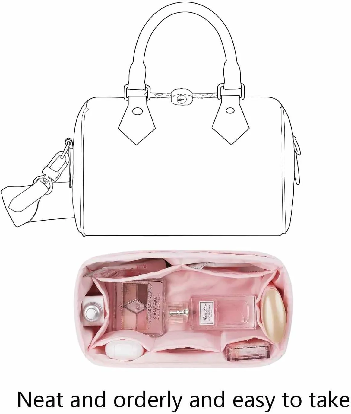 Organizer Insert for LV speedy 20 Bags,Pink,Luxury Bags Storage with Silk, Lightweight Shaper for Daily Use, Pockets Large Capacity