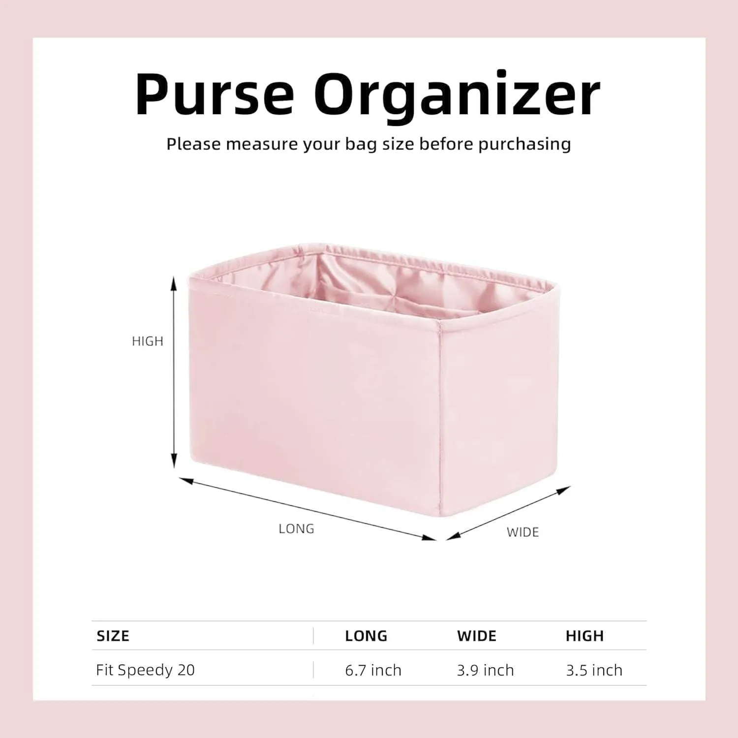 Organizer Insert for LV speedy 20 Bags,Pink,Luxury Bags Storage with Silk, Lightweight Shaper for Daily Use, Pockets Large Capacity