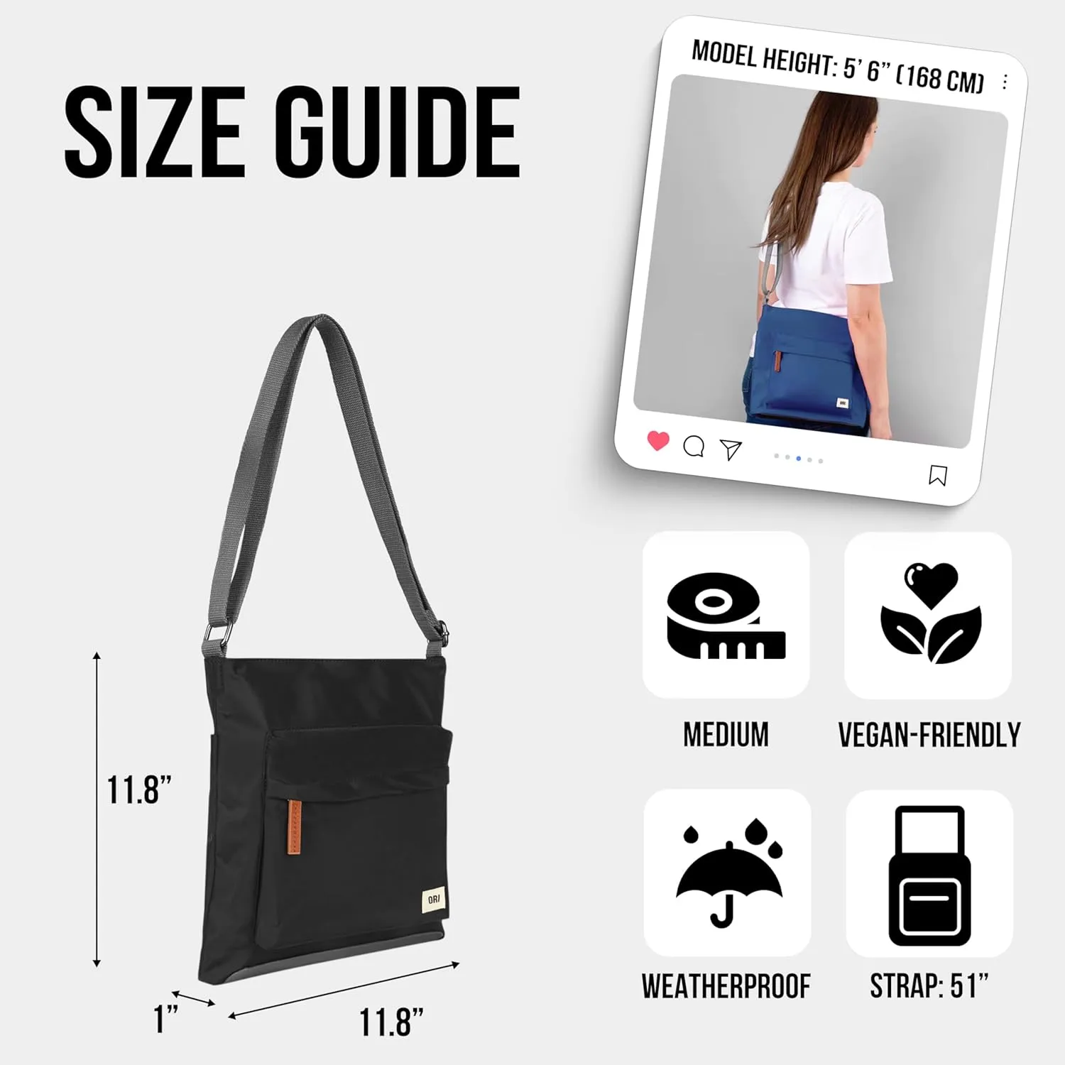 ORI LONDON Medium Nylon Crossbody Bags for Women & Men - Small Crossbody Bag w/Chunky Zippers - The Kennington