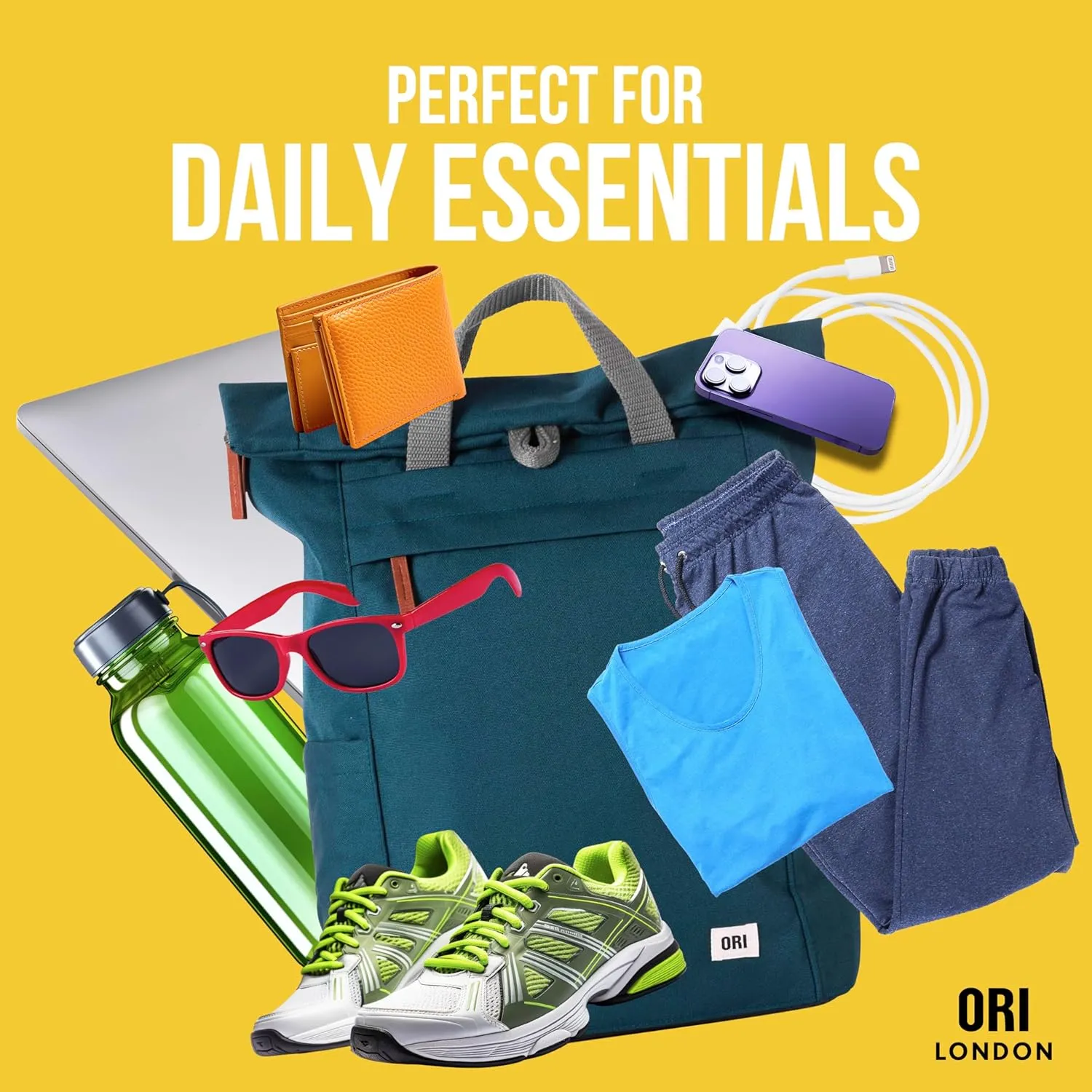 ORI LONDON Rolltop Backpack - Large Travel Backpack with Lots of Pockets for Men & Women - The Finchley, Mineral