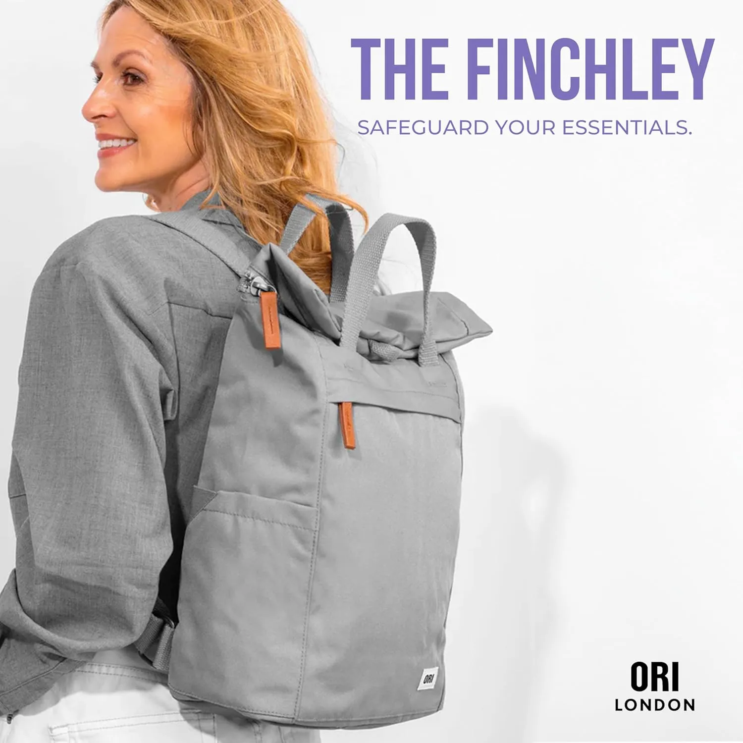 ORI LONDON Rolltop Backpack - Large Travel Backpack with Lots of Pockets for Men & Women - The Finchley, Mineral