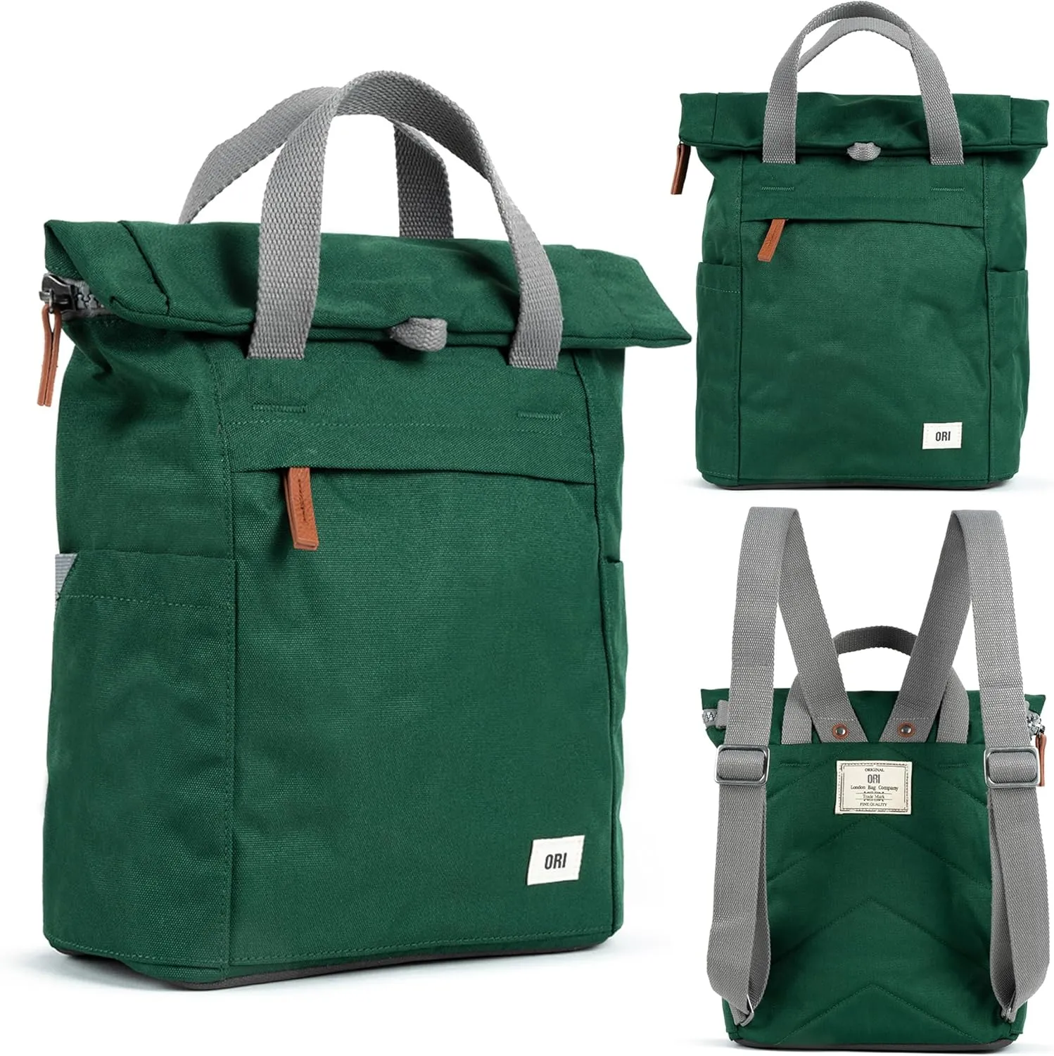 ORI LONDON Rolltop Backpack - Small Travel Backpack with Lots of Pockets for Men & Women - The Finchley, Forest