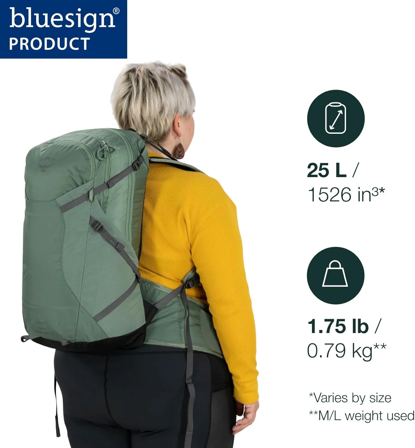 Osprey Sportlite 25L Unisex Hiking Backpack, Pine Leaf Green, S/M, Extended Fit