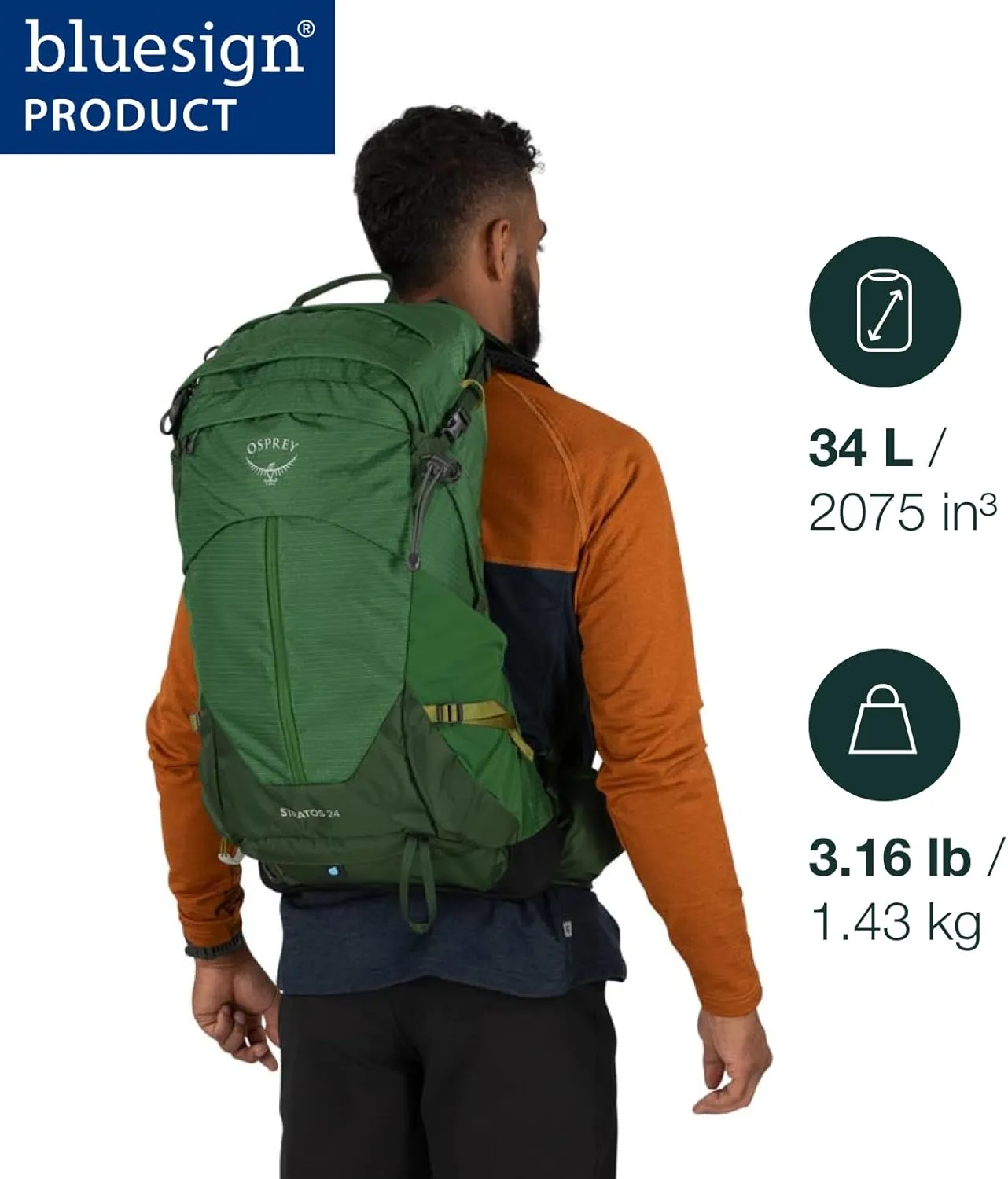 Osprey Stratos 34L Men's Hiking Backpack, Cetacean Blue