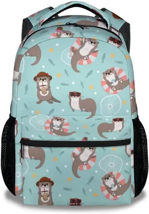 Otter Backpack for Boys, 16 Inch Green Backpacks for School, Cute Lightweight Bookbag for Kids