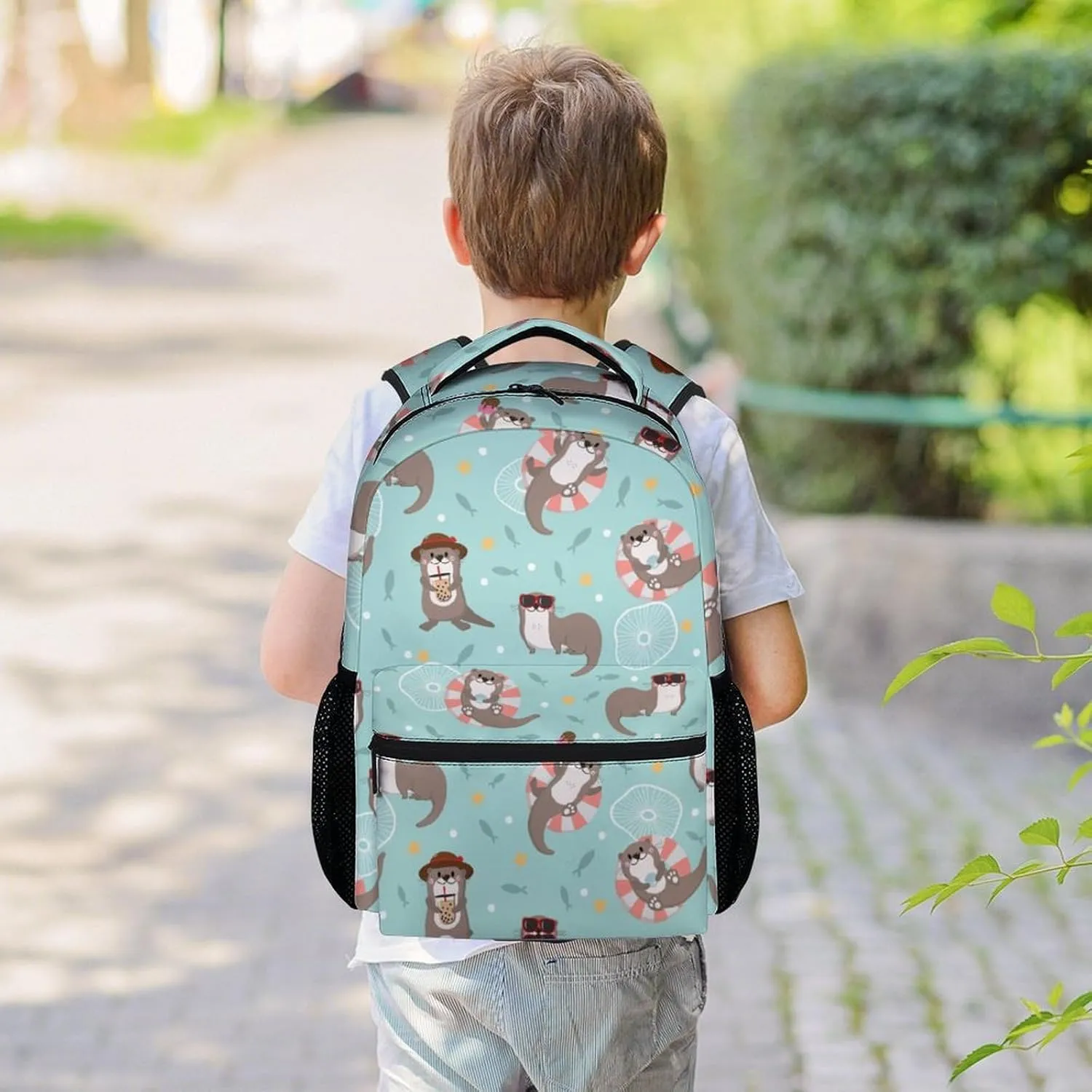 Otter Backpack for Boys, 16 Inch Green Backpacks for School, Cute Lightweight Bookbag for Kids