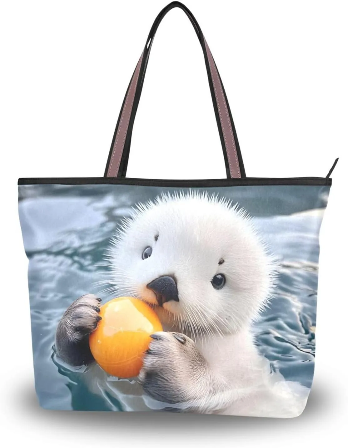 Otter White Ball Tote Bag for Women Durable Designer Handbag with Zipper for Daily Use Travel L