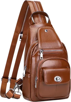 Over Earth Genuine Leather Sling Bag for Women Men Small Crossbody Purse Causal Hiking Chest Backpack