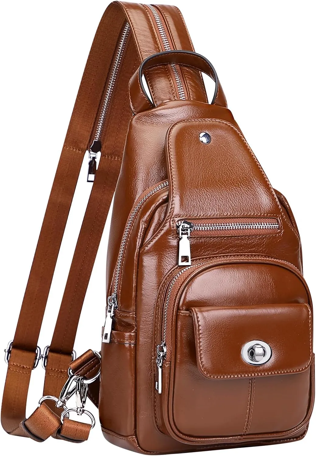 Over Earth Genuine Leather Sling Bag for Women Men Small Crossbody Purse Causal Hiking Chest Backpack