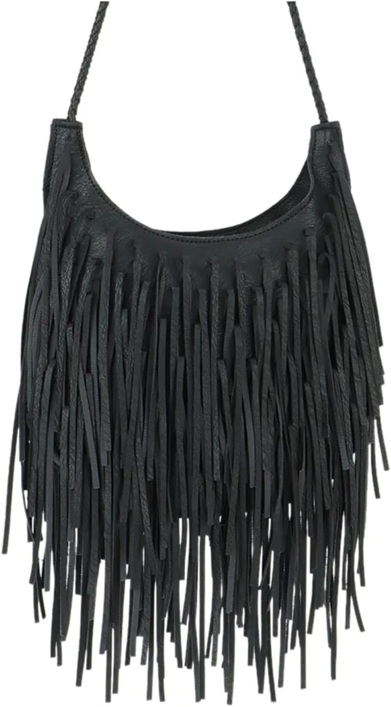 Oweisong Leather Fringe Bag for Women Boho Crossbody Purse Suede Western Fringe Purse Vintage Hobo Handbags