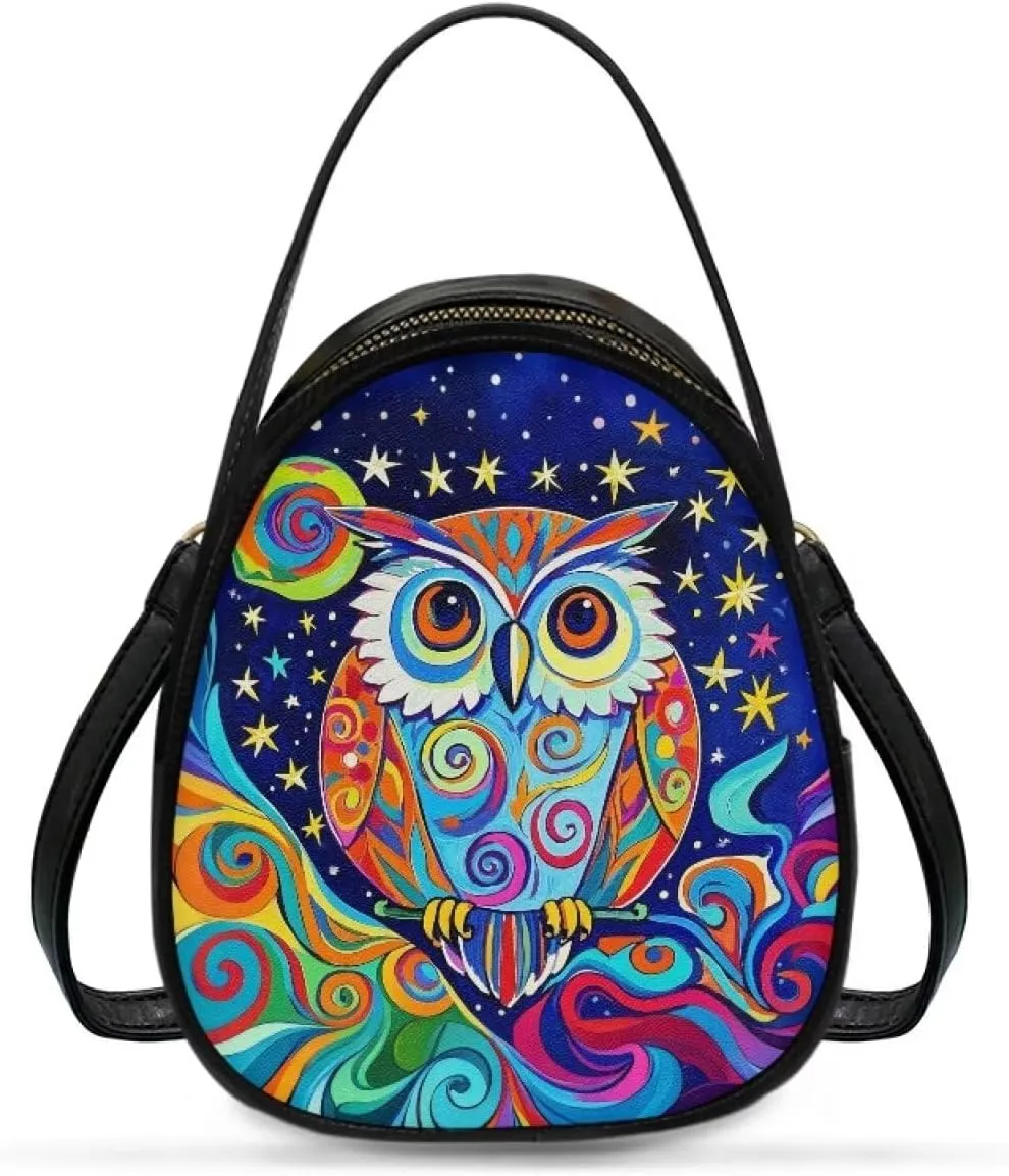 Owls Shoulder Bag Purse for Women PU Leather Crossbody Cell Phone Holder, Small Sling Bag Travel Handbag Zipper