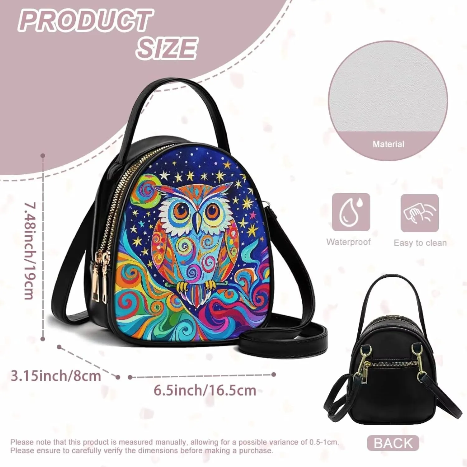 Owls Shoulder Bag Purse for Women PU Leather Crossbody Cell Phone Holder, Small Sling Bag Travel Handbag Zipper