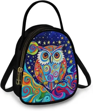 Owls Shoulder Bag Purse for Women PU Leather Crossbody Cell Phone Holder, Small Sling Bag Travel Handbag Zipper