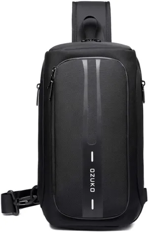 OZUKO Men Sling Backpack Nylon Water Resistant Shoulder Chest Crossbody Sling Bag with USB Charging Port Black (Black2)