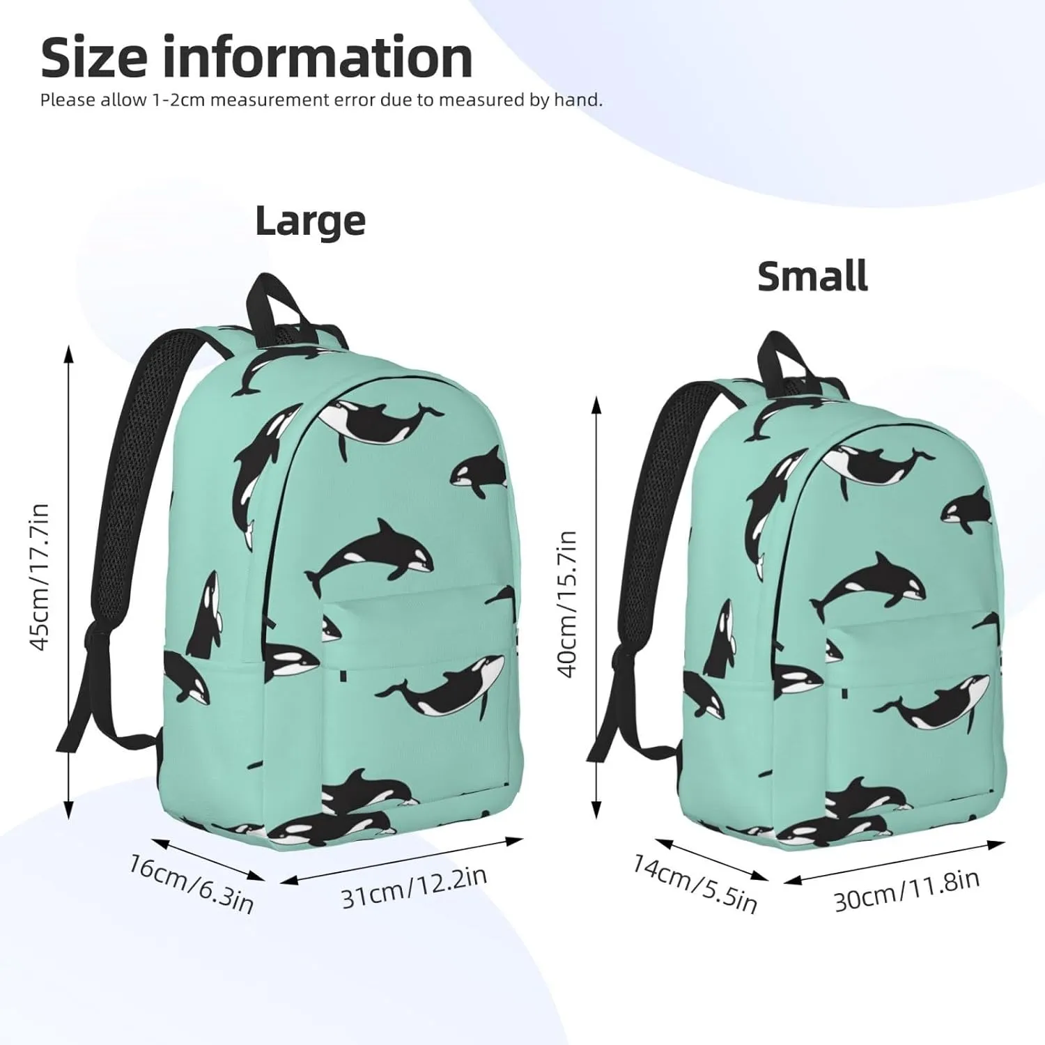 Pacific Ocean whale Printed backpack, travel bag, canvas shoulder bag, canvas casual lightweight backpack