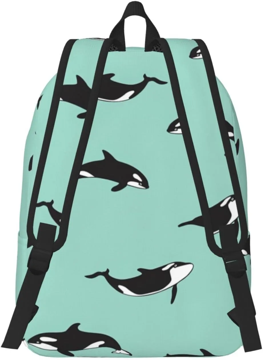 Pacific Ocean whale Printed backpack, travel bag, canvas shoulder bag, canvas casual lightweight backpack