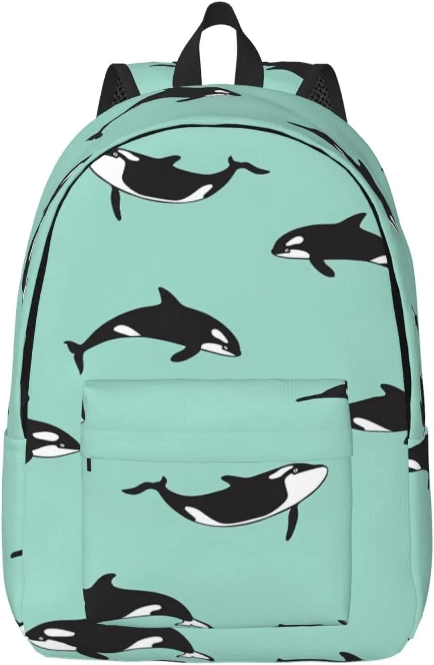 Pacific Ocean whale Printed backpack, travel bag, canvas shoulder bag, canvas casual lightweight backpack
