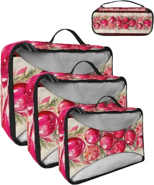 Packing Cubes for Travel, 4 Set Travel Packing Organized Cubes Christmas Red Poinsettia Hand-painted Red Black Buffalo Check Waterproof Luggage Organizer Travel Accessories for Carry On Suitcases